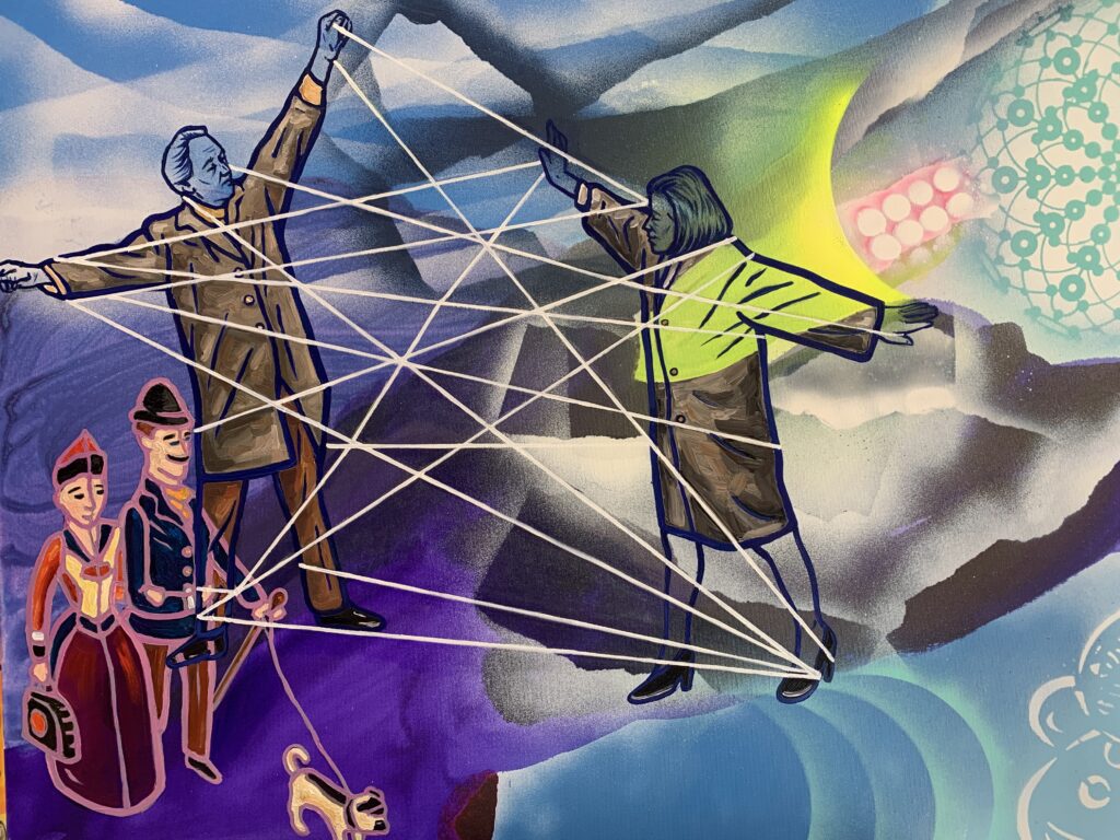 IT'S ALL OVER NOW BABY BLUE (Marianne Faithfull emlékére), 2025, vegyes technika, vászon, 80x100 cm